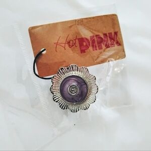 Silver Flower Ring with Purple Center